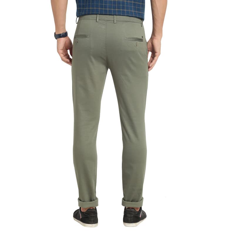 Turtle Men Cotton Olive Printed Narrow Fit Stretchable Casual Trousers - Image 3