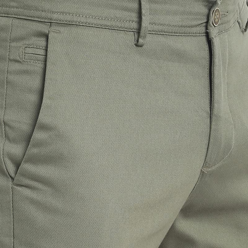 Turtle Men Cotton Olive Printed Narrow Fit Stretchable Casual Trousers - Image 5