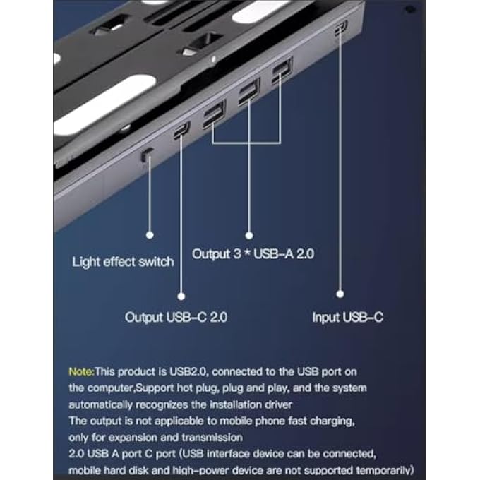 rayihni LAPTOP STAND WITH DOCKING STATION FOR DESK,4 IN 1(1*USB-C,3*USB-A) MULTI-FUNCTION RGB LAPTOP STAND,FOLDABLE PORTABLE COOLING LAPTOP HOLDER,ADJUSTABLE FOR 12-18 INCH LAPTOPS,TABLET (BLACK) - Image 3