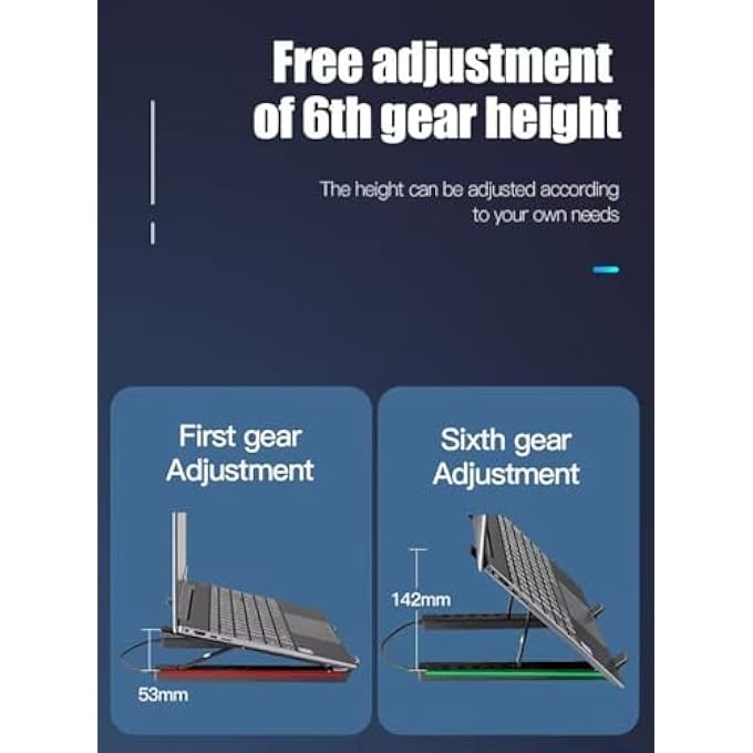 rayihni LAPTOP STAND WITH DOCKING STATION FOR DESK,4 IN 1(1*USB-C,3*USB-A) MULTI-FUNCTION RGB LAPTOP STAND,FOLDABLE PORTABLE COOLING LAPTOP HOLDER,ADJUSTABLE FOR 12-18 INCH LAPTOPS,TABLET (BLACK) - Image 2