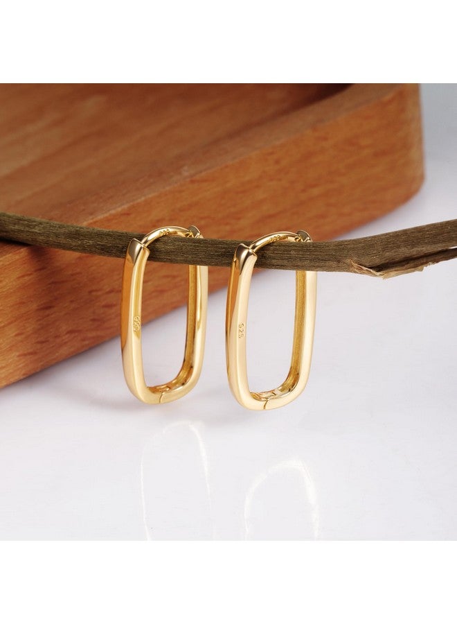ALEXCRAFT 14K Gold Plated Sterling Silver Earrings Small Rectangle Hoop Earrings for Women Hypoallergenic Small Hoops Earring Gold Square Hoop Earrings for Women Trendy - Image 4