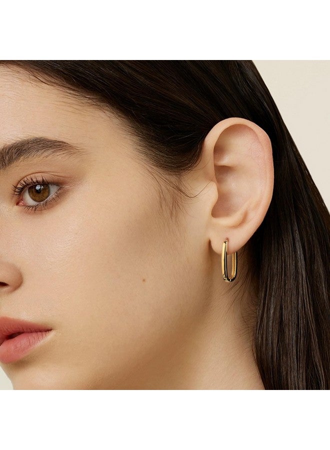 ALEXCRAFT 14K Gold Plated Sterling Silver Earrings Small Rectangle Hoop Earrings for Women Hypoallergenic Small Hoops Earring Gold Square Hoop Earrings for Women Trendy - Image 5