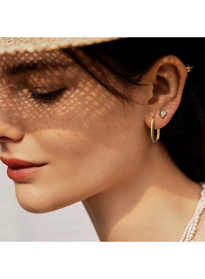 ALEXCRAFT 14K Gold Plated Sterling Silver Earrings Small Rectangle Hoop Earrings for Women Hypoallergenic Small Hoops Earring Gold Square Hoop Earrings for Women Trendy - Image 2