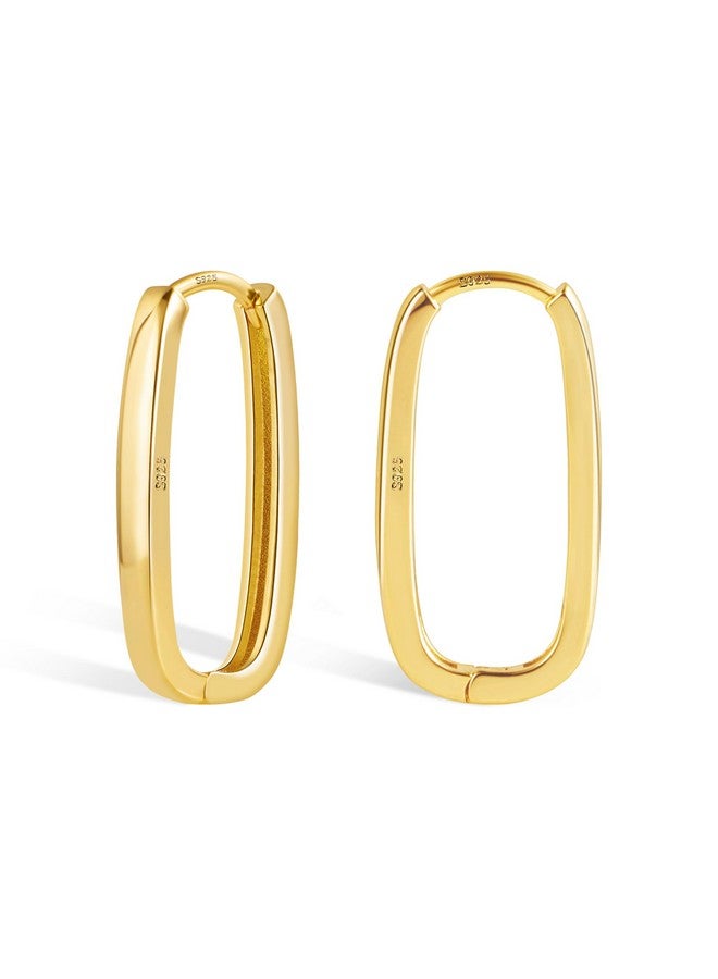 ALEXCRAFT 14K Gold Plated Sterling Silver Earrings Small Rectangle Hoop Earrings for Women Hypoallergenic Small Hoops Earring Gold Square Hoop Earrings for Women Trendy - Image 1