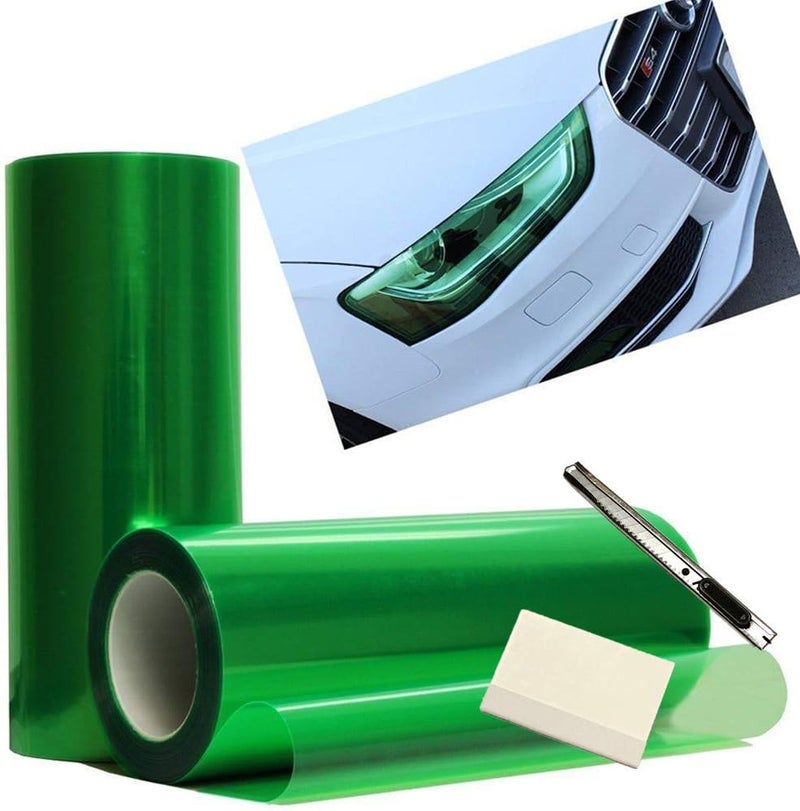 F & B LED LIGHTS 12 by 48 Inches Self Adhesive Headlight, Tail Lights, Fog Lights Tint Vinyl Film with Tools (Green) - Image 1