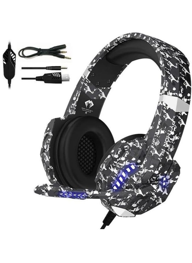 Python Fly G9000 PRO CC Gaming Headset - Stereo Sound - 120 degree swivel noise Reduction Mic. - Cool Light - 3.5mm + USB for Light , In-Line Controller - 50mm Unit - Comfort Ear Pads - For Xbox, PS 4/5, Mobile, PC . | Camouflage  - Image 1