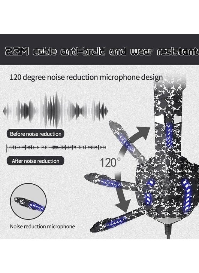 Python Fly G9000 PRO CC Gaming Headset - Stereo Sound - 120 degree swivel noise Reduction Mic. - Cool Light - 3.5mm + USB for Light , In-Line Controller - 50mm Unit - Comfort Ear Pads - For Xbox, PS 4/5, Mobile, PC . | Camouflage  - Image 2
