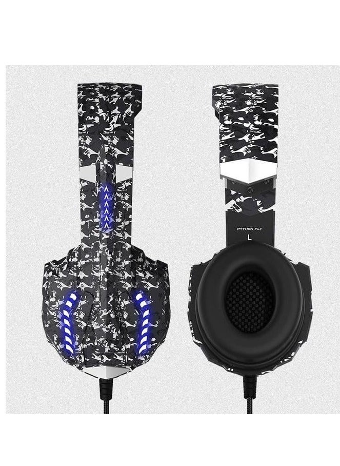 Python Fly G9000 PRO CC Gaming Headset - Stereo Sound - 120 degree swivel noise Reduction Mic. - Cool Light - 3.5mm + USB for Light , In-Line Controller - 50mm Unit - Comfort Ear Pads - For Xbox, PS 4/5, Mobile, PC . | Camouflage  - Image 4