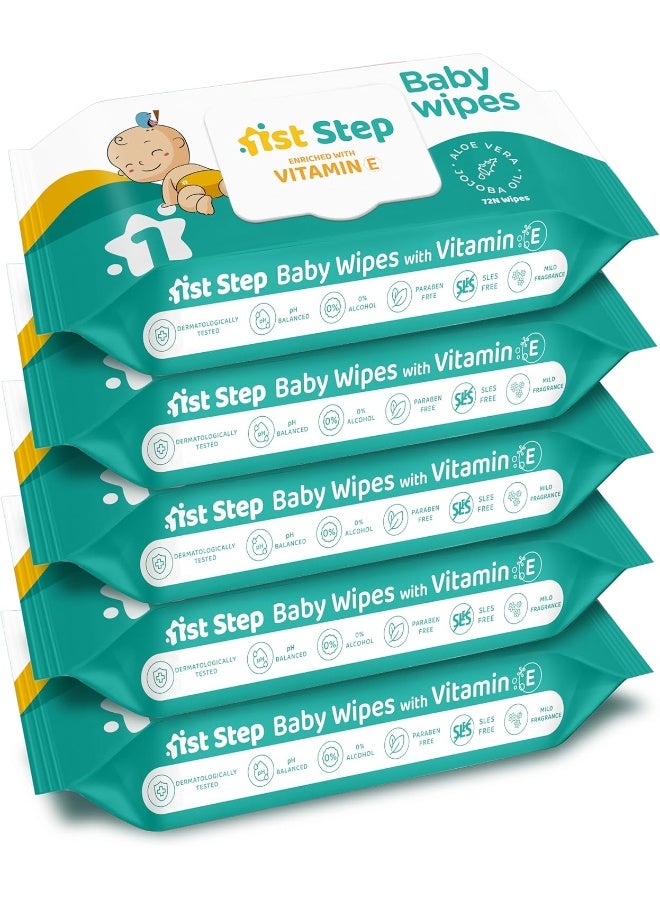 1st Step Baby Wipes with Lid Enriched and Aloe-Vera and Jojoba Oil  5 Packs = 360 Wipes - Image 1