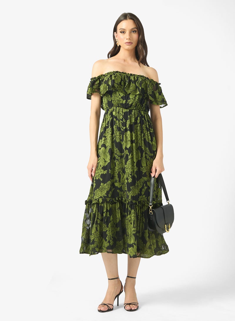 Maya Floral Off Shoulder Midi Dress - Image 4