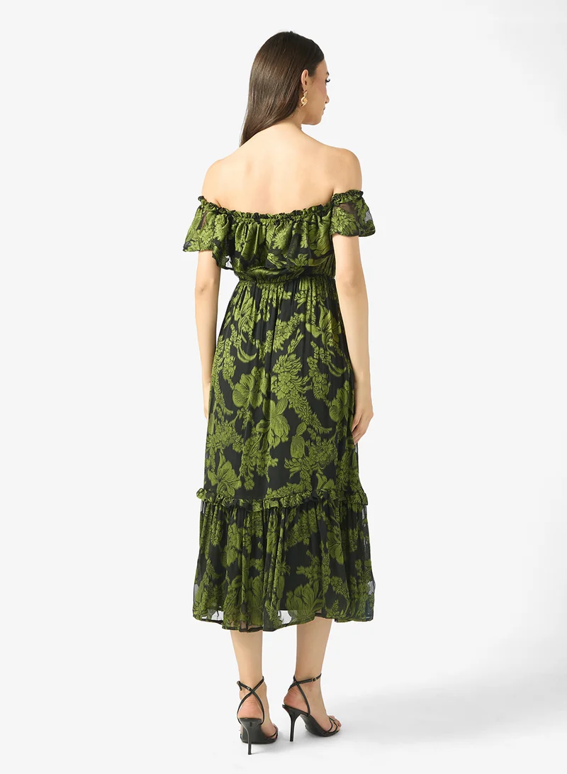 مايا Floral Off Shoulder Midi Dress