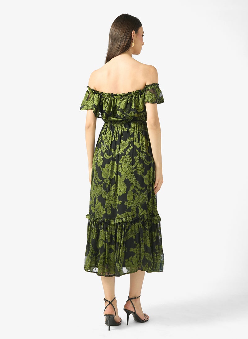 Maya Floral Off Shoulder Midi Dress - Image 2