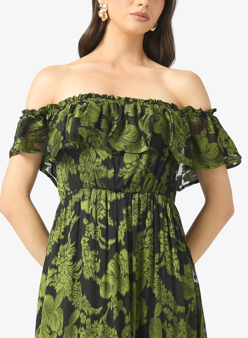 Maya Floral Off Shoulder Midi Dress - Image 3