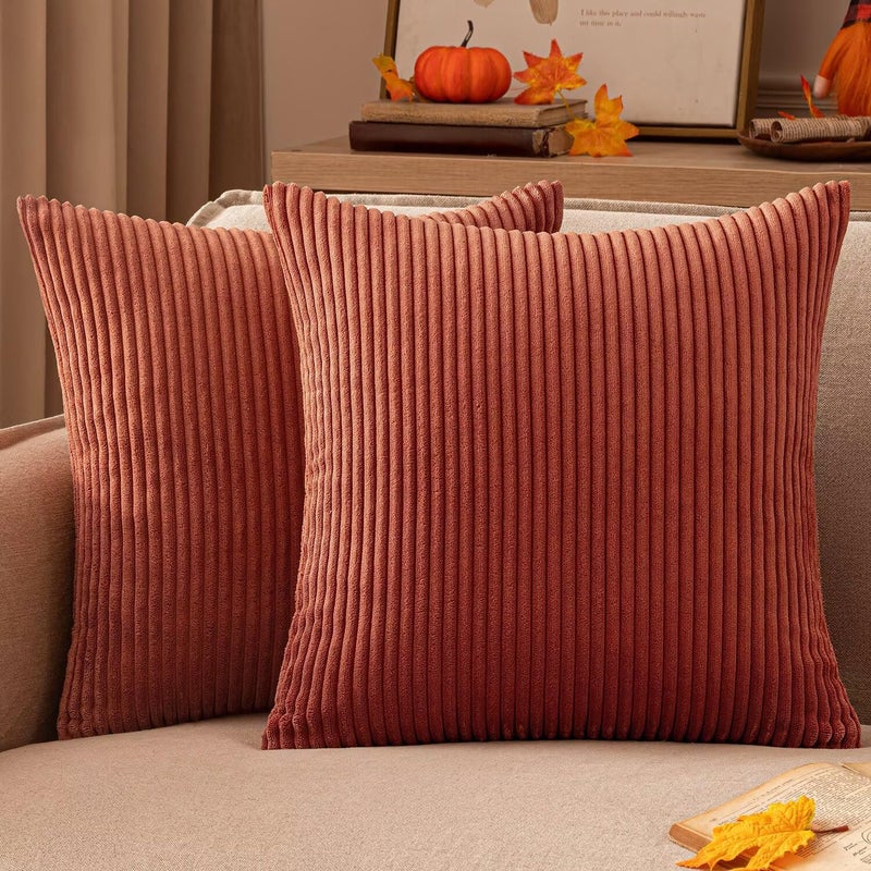 EMEMA Cushion Cover Autumn Corduroy Decorative Cushion Cover Sofa Cushion 50 x 50 cm Corduroy Cushion Cover Decorative Soft Decorative Cushion Covers Cushion for Sofa Armchair Home Bedroom Caramel - Image 1