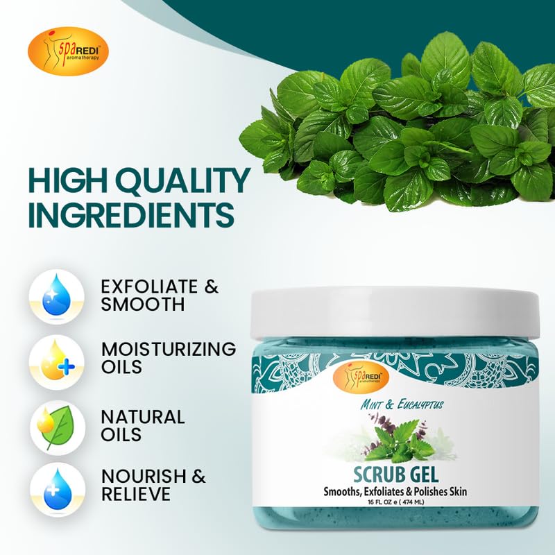 SPA REDI Exfoliating Scrub Pumice Gel Mint and Eucalyptus 16 oz Manicure Pedicure and Body Exfoliator Infused with Hyaluronic Acid Amino Acids Panthenol and Comfrey Extract - Image 5