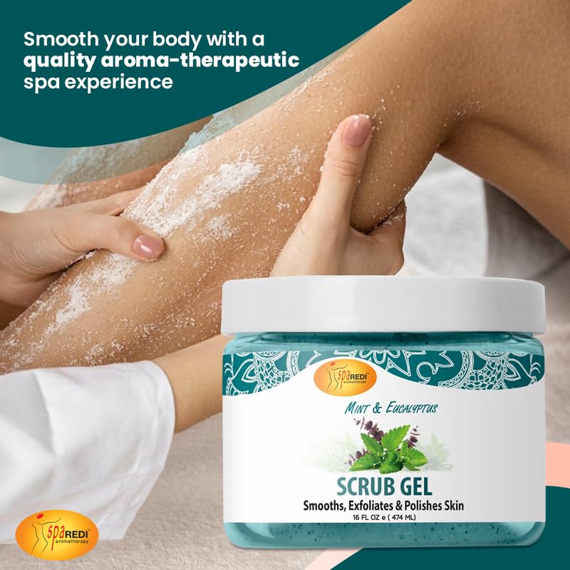SPA REDI Exfoliating Scrub Pumice Gel Mint and Eucalyptus 16 oz Manicure Pedicure and Body Exfoliator Infused with Hyaluronic Acid Amino Acids Panthenol and Comfrey Extract - Image 3