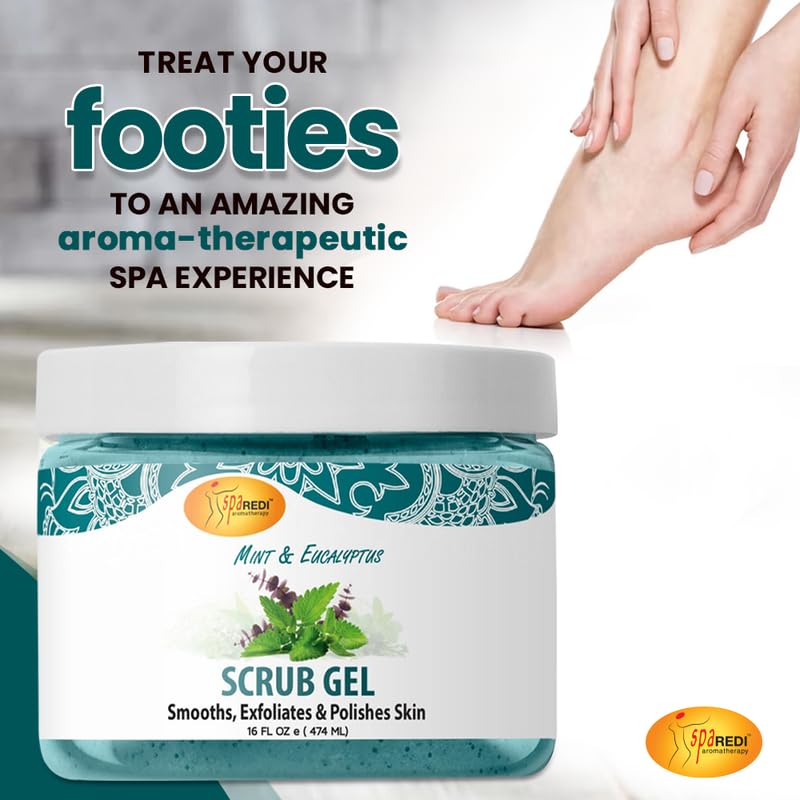 SPA REDI Exfoliating Scrub Pumice Gel Mint and Eucalyptus 16 oz Manicure Pedicure and Body Exfoliator Infused with Hyaluronic Acid Amino Acids Panthenol and Comfrey Extract - Image 4