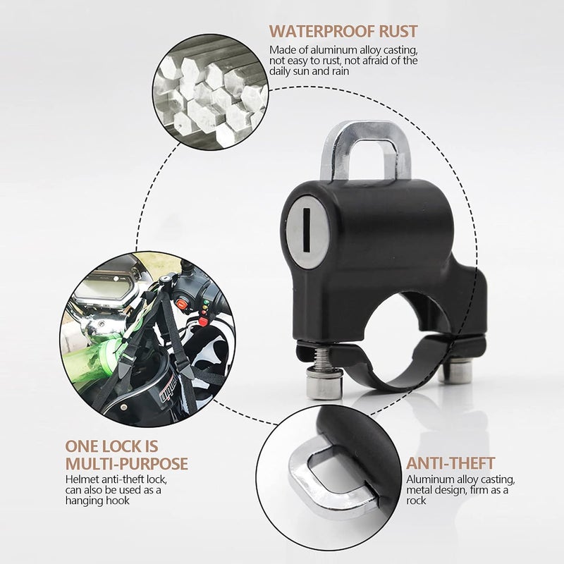 woobles Motorcycle Helmet Lock Security Aluminum Alloy Iron Black Padlock 2Keys for 0.9‑1.1in Handlebar Universal Helmet Lock Anti Theft Helmet Lock Cable - Image 3