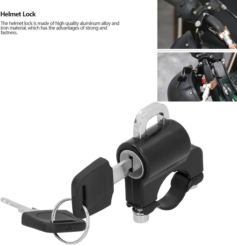 woobles Motorcycle Helmet Lock Security Aluminum Alloy Iron Black Padlock 2Keys for 0.9‑1.1in Handlebar Universal Helmet Lock Anti Theft Helmet Lock Cable - Image 5