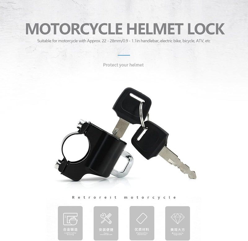 woobles Motorcycle Helmet Lock Security Aluminum Alloy Iron Black Padlock 2Keys for 0.9‑1.1in Handlebar Universal Helmet Lock Anti Theft Helmet Lock Cable - Image 2
