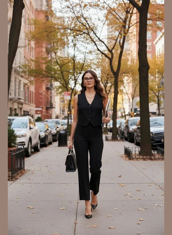 ليلا ليلا فيست نسائي بياقة على شكل حرف  وأزرار