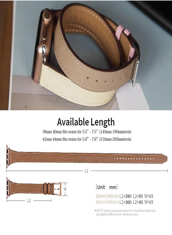 Ofrdncy - Ofrdncy Compatible for Apple Watch Band 49mm 46mm 45mm 44mm 42mm 41mm 40mm 38mm women, Genuine Leather Double Tour Designed Slim Apple Watch Strap for iWatch Ultra 2/1 Series 10 9 8 7 6 5 4 3 2 1 SE - Image 1