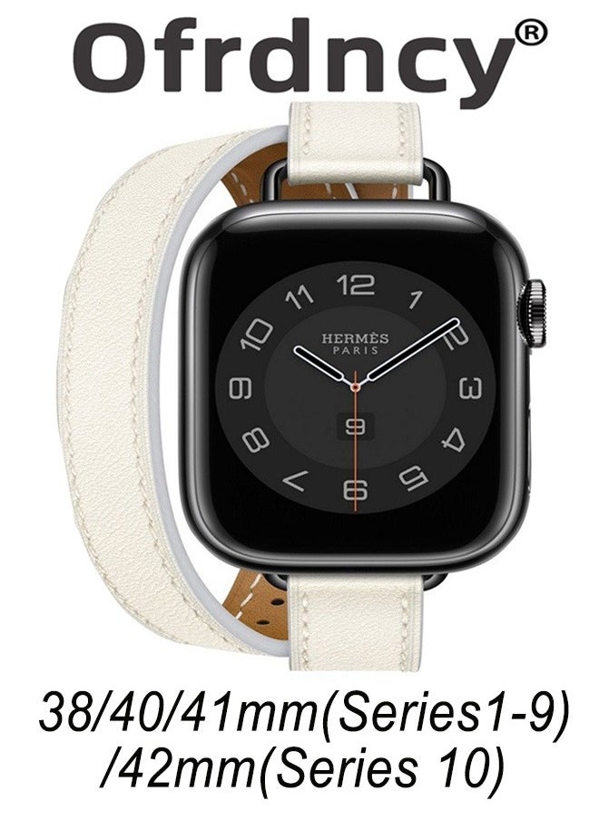 Ofrdncy - Ofrdncy Compatible for Apple Watch Band 49mm 46mm 45mm 44mm 42mm 41mm 40mm 38mm women, Genuine Leather Double Tour Designed Slim Apple Watch Strap for iWatch Ultra 2/1 Series 10 9 8 7 6 5 4 3 2 1 SE - Image 1