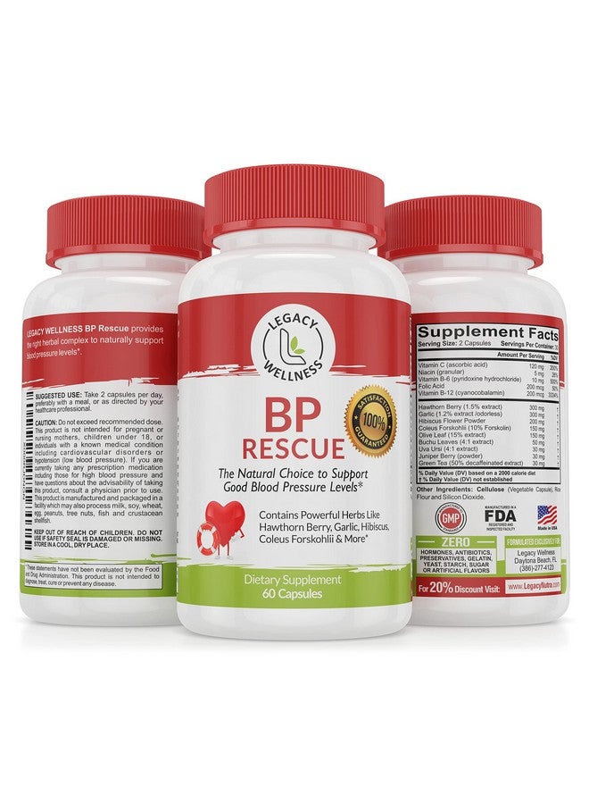 LegacyNutra Bp Rescue Blood Pressure Support Supplement Vitamins & Herbs To Help Circulation & Blood Flow Natural Blood Pressure Supplements With Hawthorn Berry Garlic Hibiscus In Capsules For Men & Women - Image 1