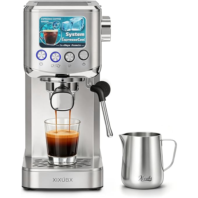 XIXUBX Cold Brew Espresso Maker with Milk Frother for Cappuccino, Latte | 20-Bar Pump, Built-in Pressure Gauge, Powerful Steam Wand, Milk Frothing Pitcher, 42 oz Removable Water Tank, Stainless Steel - Image 1