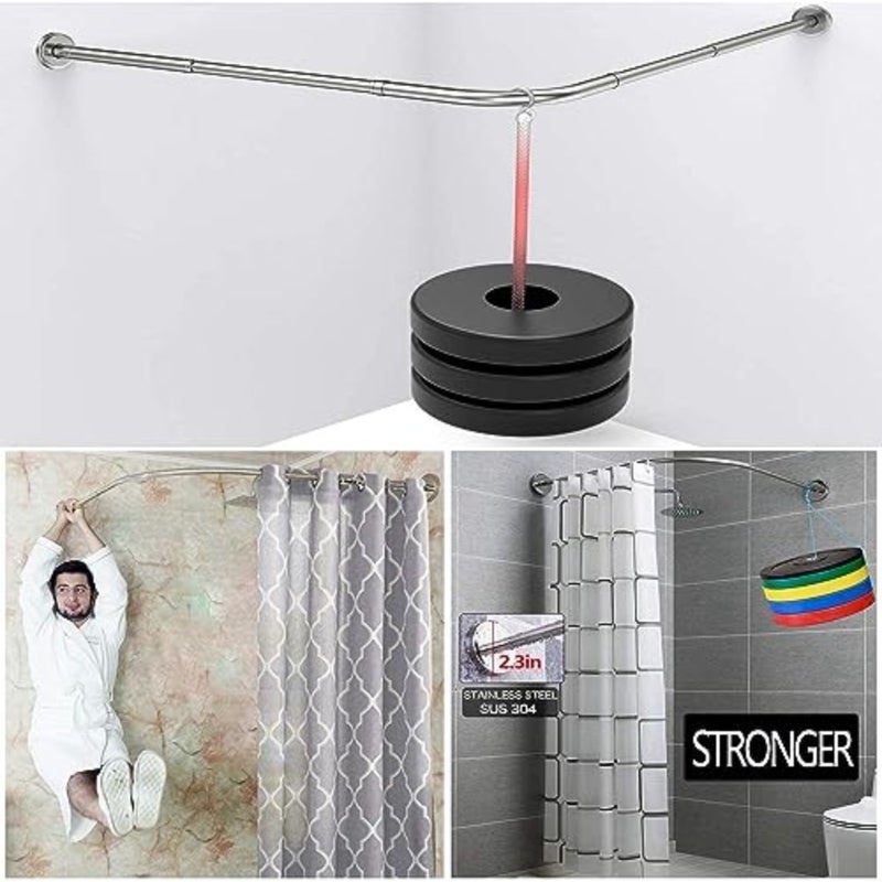 Stretchable Stainless L Shaped Bathroom Bathtub Corner Shower Curtain Rod Rack 60-80cm and 80-120cm,Drill Free Install, for Bathroom, Clothing Store, Private space - Image 2
