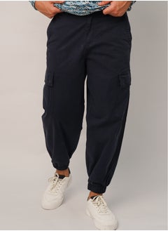 Men’s Wide Leg Button Secured Cargo Pants in Blue Indigo