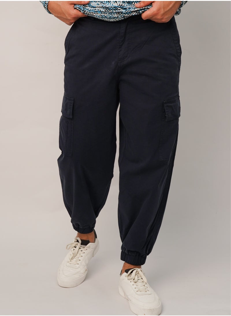 JACK & JONES - Men’s Wide Leg Button Secured Cargo Pants in Blue Indigo - Image 1