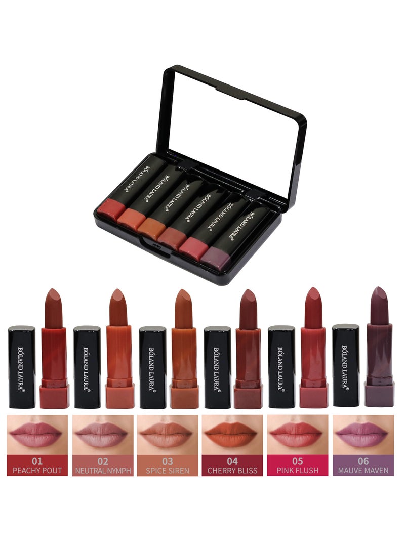BOLAND LAURA BOLANDLAURA Lipstick Set, Intense Matte Color, Lasts Up to 24 Hours, Travel-Friendly, 6-Piece Set, Assorted Colors, 3 Cases - Image 2