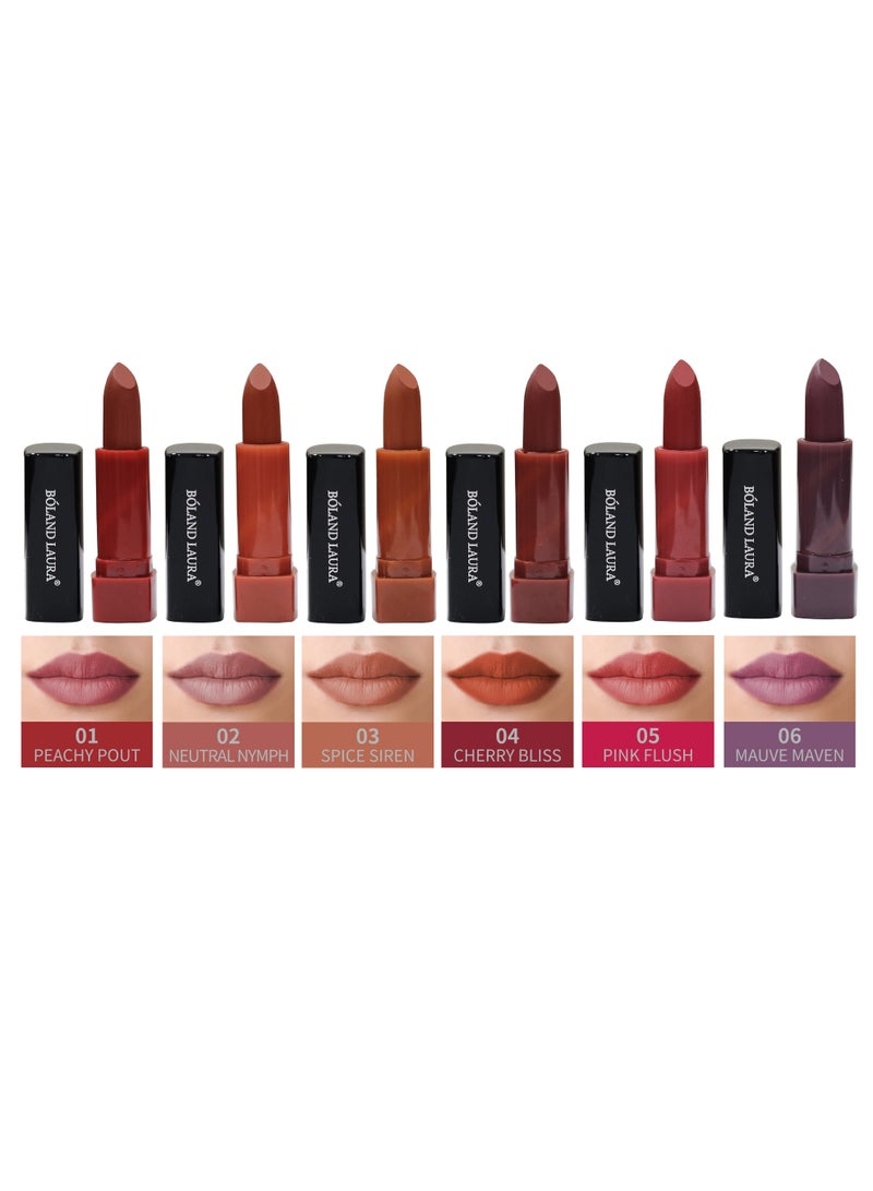 BOLAND LAURA BOLANDLAURA Lipstick Set, Intense Matte Color, Lasts Up to 24 Hours, Travel-Friendly, 6-Piece Set, Assorted Colors, 3 Cases - Image 3