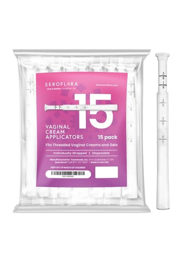 Serovera Seroflora Disposable Plastic Vaginal Applicators - Threaded End to Fit OTC Gels, Lubes or Creams Products - Exact Dosage Measurements (15 Pack) - Image 1