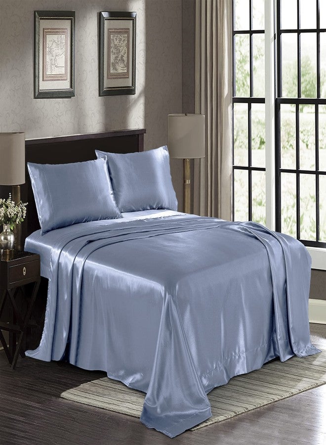 Pure Bedding ملاءات سرير ساتان كوين [4 قطع، أزرق سماوي] ملاءات فاخرة ناعمة كالحرير - طقم ملاءات من الألياف الدقيقة فائقة النعومة 1800، مقاومة للتجاعيد والبهتان والبقع - ملاءة مثبتة بجيب عميق، ملاءة مسطحة، أغطية وسائد - Image 1