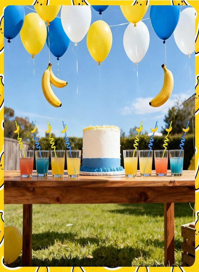 Potchen 24 Pcs Banana Cartoon Birthday Party Decorations 10.4 Inch Banana Plastic Straws Yellow Blue Straws Table Decor Yellow Cartoon Theme Birthday Party Supplies for Baby Shower Bachelorette Summer Picnic - Image 4