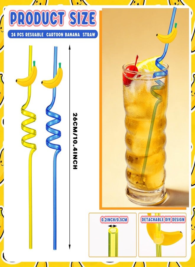 Potchen 24 Pcs Banana Cartoon Birthday Party Decorations 10.4 Inch Banana Plastic Straws Yellow Blue Straws Table Decor Yellow Cartoon Theme Birthday Party Supplies for Baby Shower Bachelorette Summer Picnic - Image 2