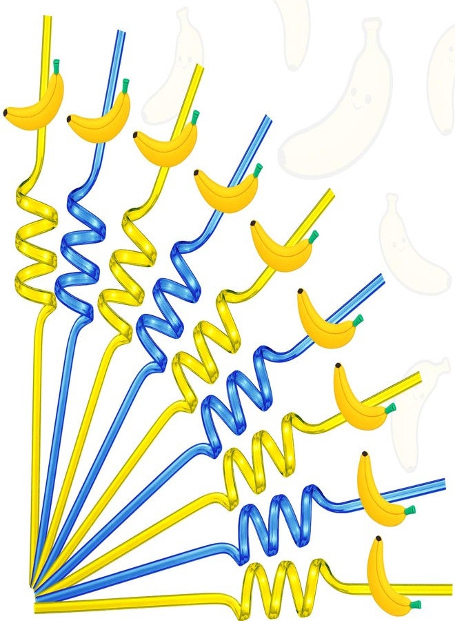 Potchen 24 Pcs Banana Cartoon Birthday Party Decorations 10.4 Inch Banana Plastic Straws Yellow Blue Straws Table Decor Yellow Cartoon Theme Birthday Party Supplies for Baby Shower Bachelorette Summer Picnic - Image 1
