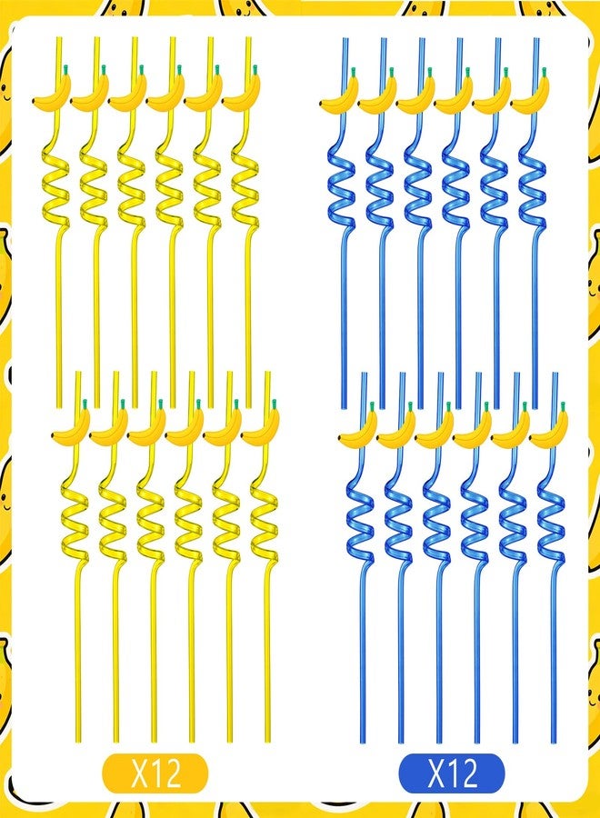 Potchen 24 Pcs Banana Cartoon Birthday Party Decorations 10.4 Inch Banana Plastic Straws Yellow Blue Straws Table Decor Yellow Cartoon Theme Birthday Party Supplies for Baby Shower Bachelorette Summer Picnic - Image 5