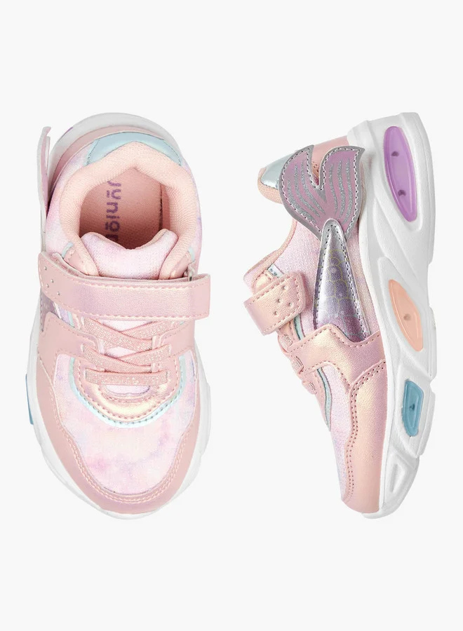 جونيورز Mermaid Applique Light-Up Sneakers with Hook and Loop Closure