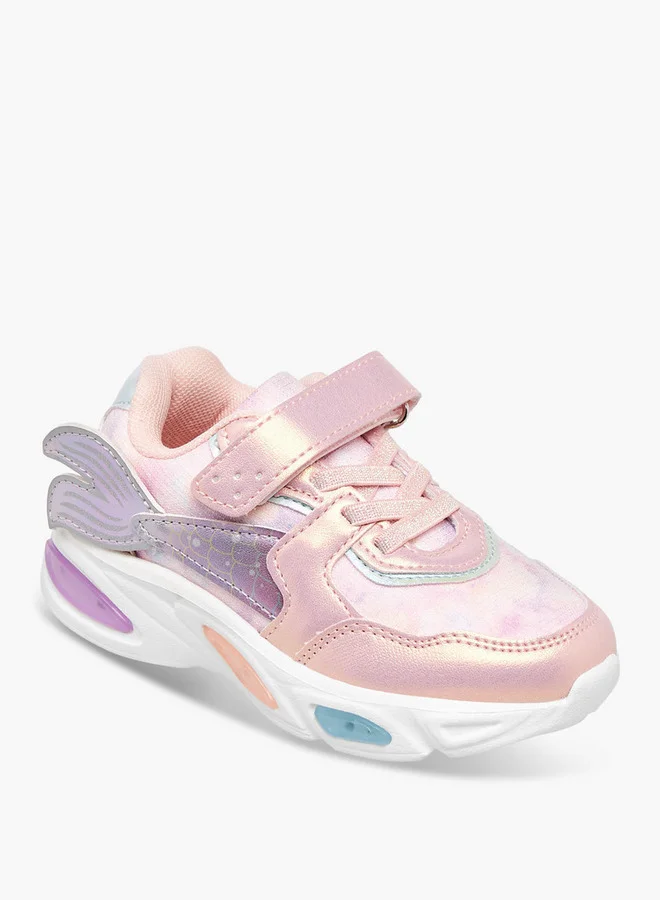 جونيورز Mermaid Applique Light-Up Sneakers with Hook and Loop Closure