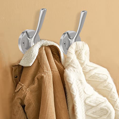 TOFIIGREM Brushed Nickel Wall Hooks Towel Hooks, 2 Pack Coat Robe Hook Heavy Duty Bathroom Double Hook Wall Mounted, Hand Towel Hooks for Closet Entryway Cubicle Kitchen - Image 4