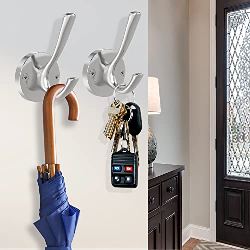 TOFIIGREM Brushed Nickel Wall Hooks Towel Hooks, 2 Pack Coat Robe Hook Heavy Duty Bathroom Double Hook Wall Mounted, Hand Towel Hooks for Closet Entryway Cubicle Kitchen - Image 2