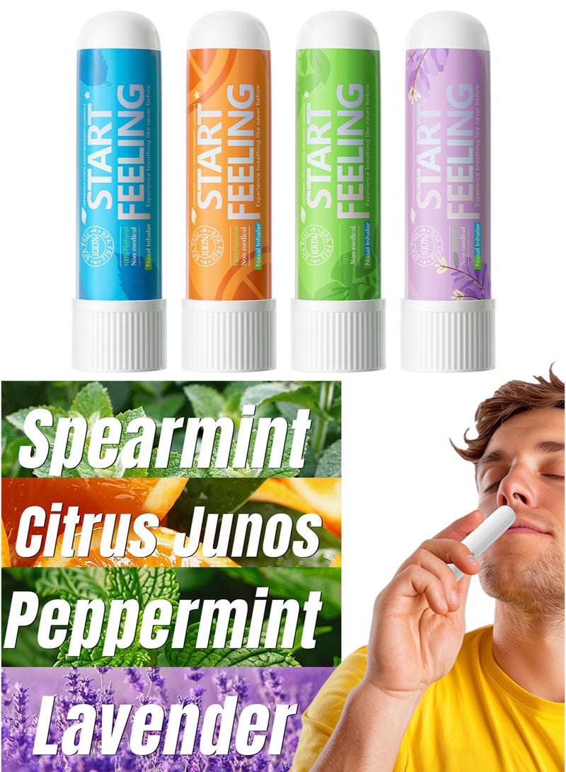 START FEELING 4pcs On-the-Go Portable Aromatherapy Nasal Inhaler Personal Diffuser Sniffer Stick With Essential Oils Refreshing Menthol for Stress Anxiety Relief Soothes Comforts Boosts Focus  - Image 1