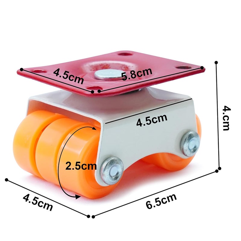 Hepiack 6Wheels Mini Revolving Castor Wheel Orange for Furniture Sofa Table 300 kg Capacity Mini 4 pcs Set 30mm - Image 2