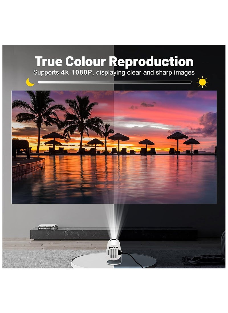 OTTAL - Mini Projector with WIFI 6 and Bluetooth, 4K 1080P Support Portable Projector 180° Rotatable 130'' Screen Movie Projector Auto Keystone Compatible for Laptop, PC, Smartphone (White) - Image 1