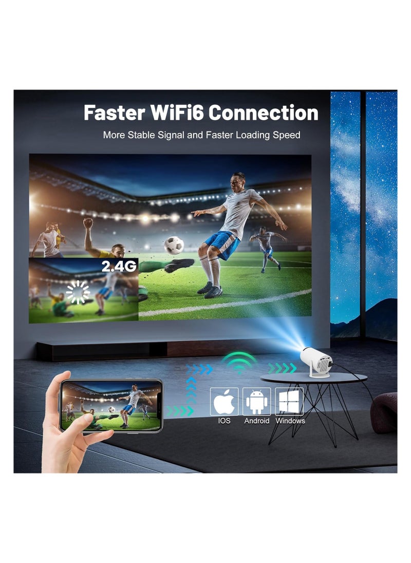 OTTAL - Mini Projector with WIFI 6 and Bluetooth, 4K 1080P Support Portable Projector 180° Rotatable 130'' Screen Movie Projector Auto Keystone Compatible for Laptop, PC, Smartphone (White) - Image 1