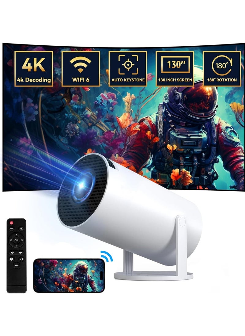 OTTAL - Mini Projector with WIFI 6 and Bluetooth, 4K 1080P Support Portable Projector 180° Rotatable 130'' Screen Movie Projector Auto Keystone Compatible for Laptop, PC, Smartphone (White) - Image 1