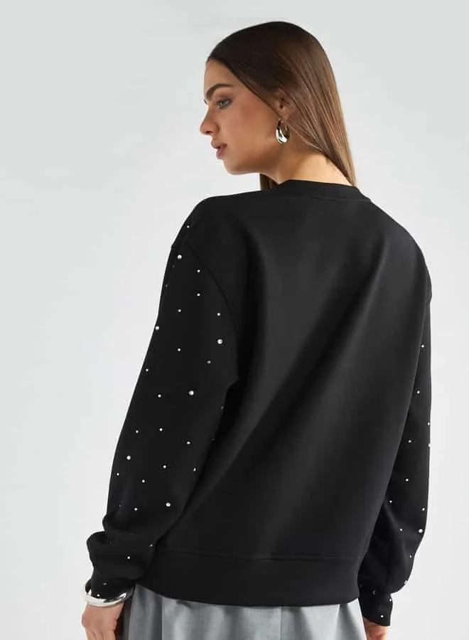 Splash FAV Embellished Sweatshirt with Long Sleeves